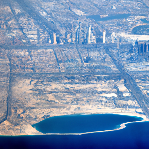 1. מבט אווירי של דובאי, המציג את מיקומה האסטרטגי מוקף בים ומדבר.